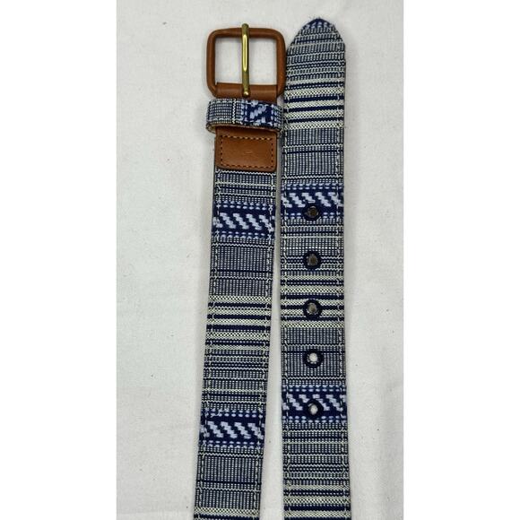 J.Mclaughlin Men's Golf Striped Aztec Woven Blue White Belt Size 38 - Picture 4 of 6